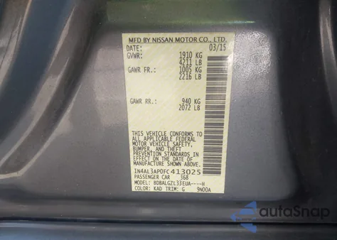 2015 Nissan Altima 2.5 S z USA, uszkodzony, nr VIN 1N4AL3AP0FC413025